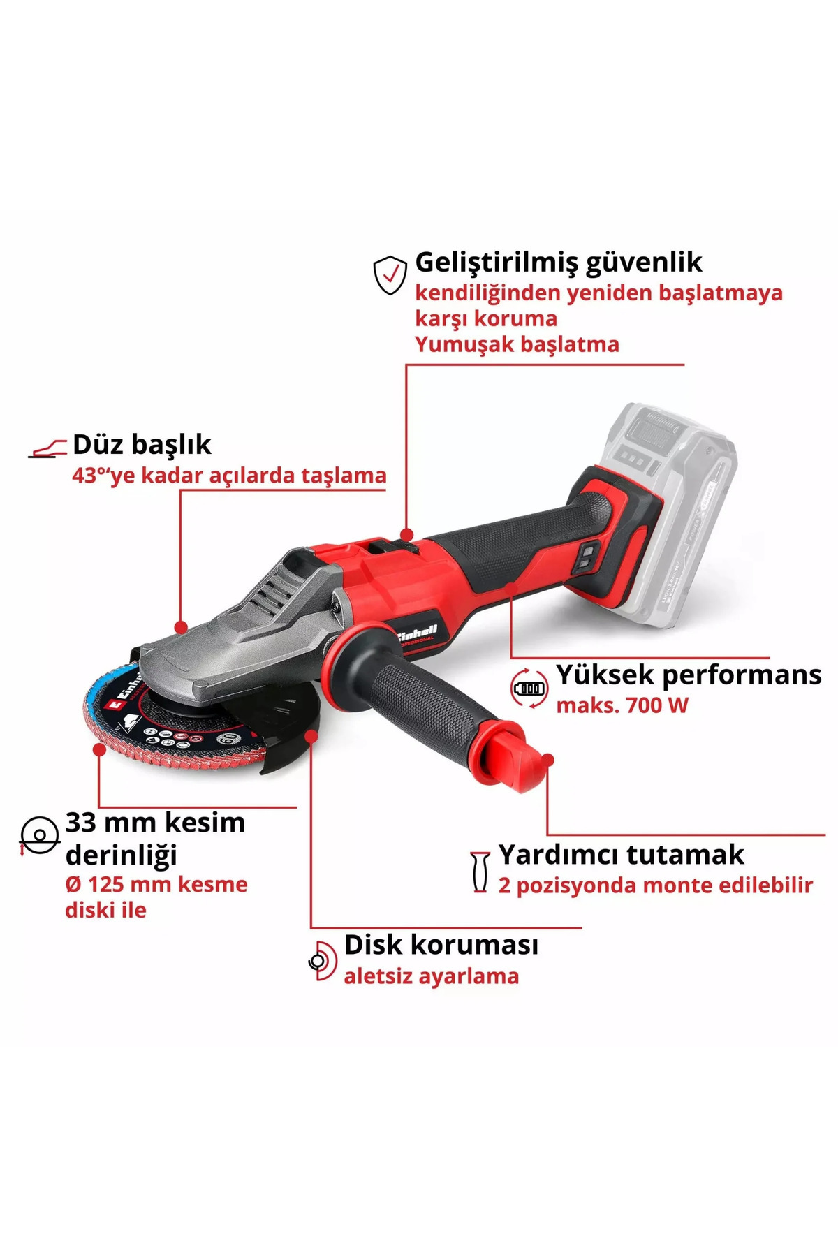Einhell TP-AG 18/125 F Li BL - Solo, Akülü Avuç Taşlama görsel 2