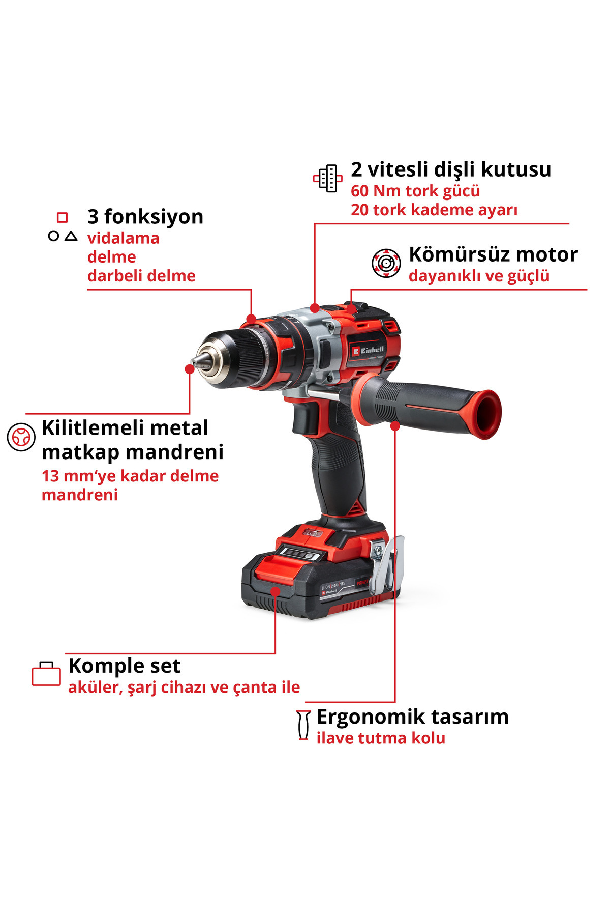 Akülü Darbeli Vidalama TP-CD 18 Li-i BL Kit (18 V, Kömürsüz, 2x2.0 Ah) - 4513861 görsel 3