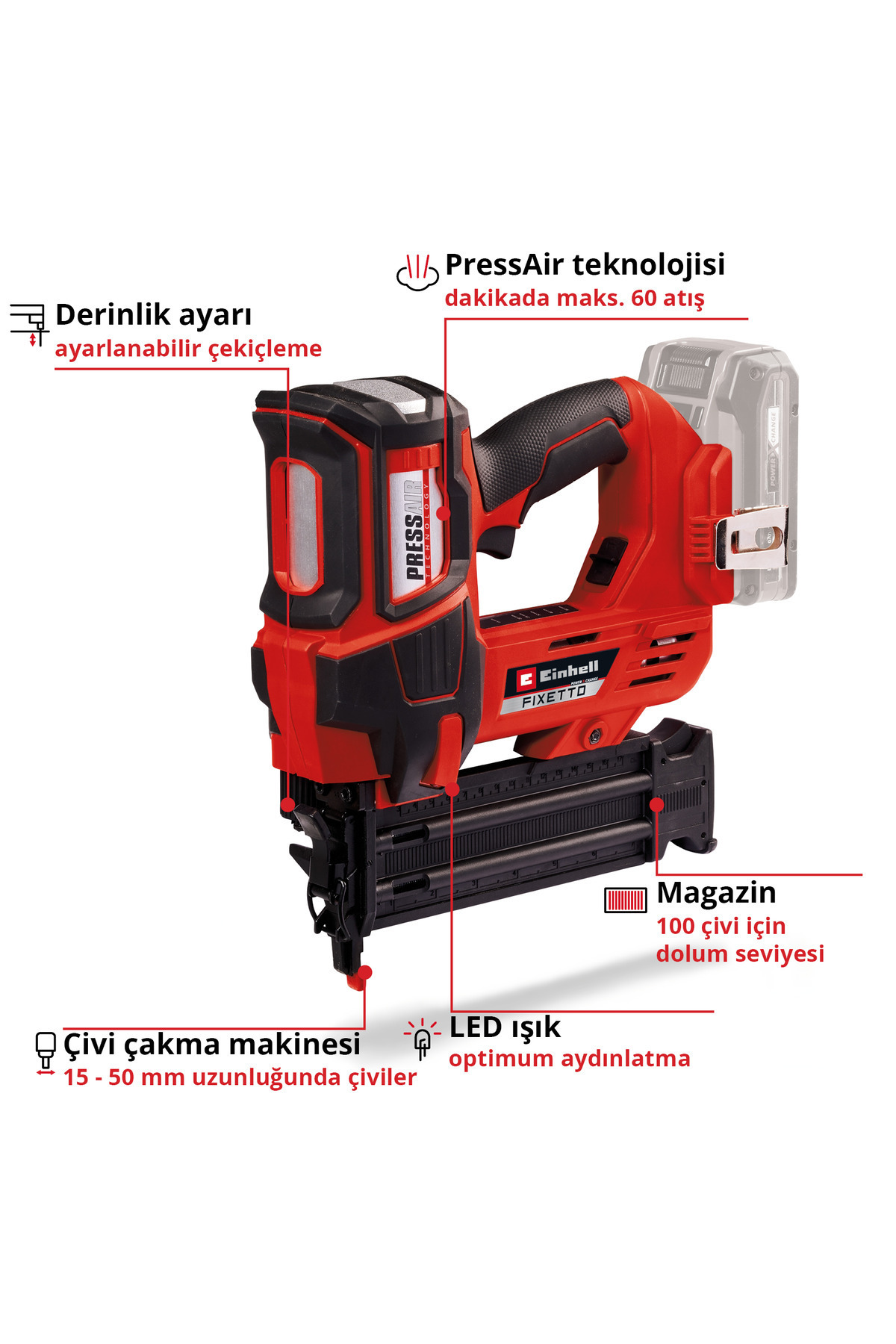 FIXETTO 18/50 N - Solo, Akülü Çivi Çakma Tabancası (Akü ve şarj cihazı dahil değildir) - 4257795 görsel 5