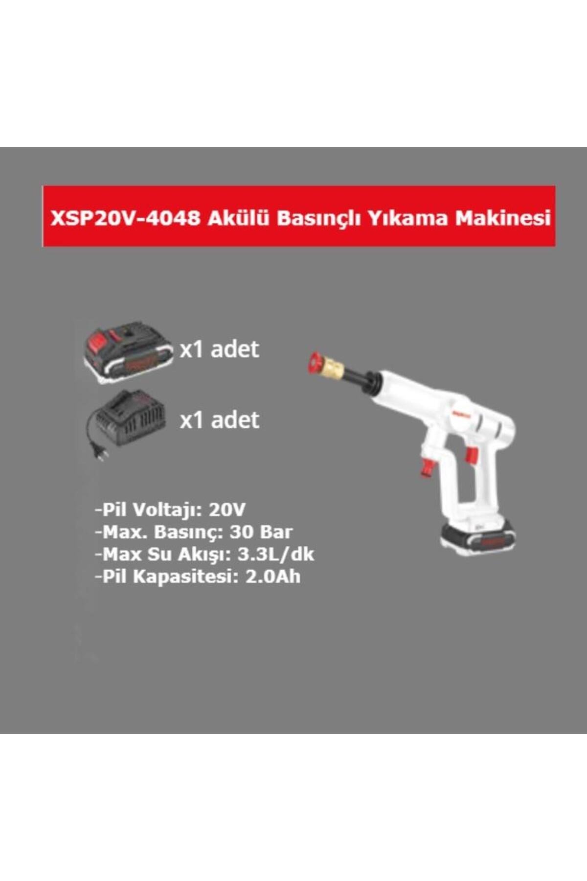 20v Akülü Basınçlı Yıkama Makinası 2ah. Tek Akü 30 Bar Basınç Xsp20v-4048 görsel 2