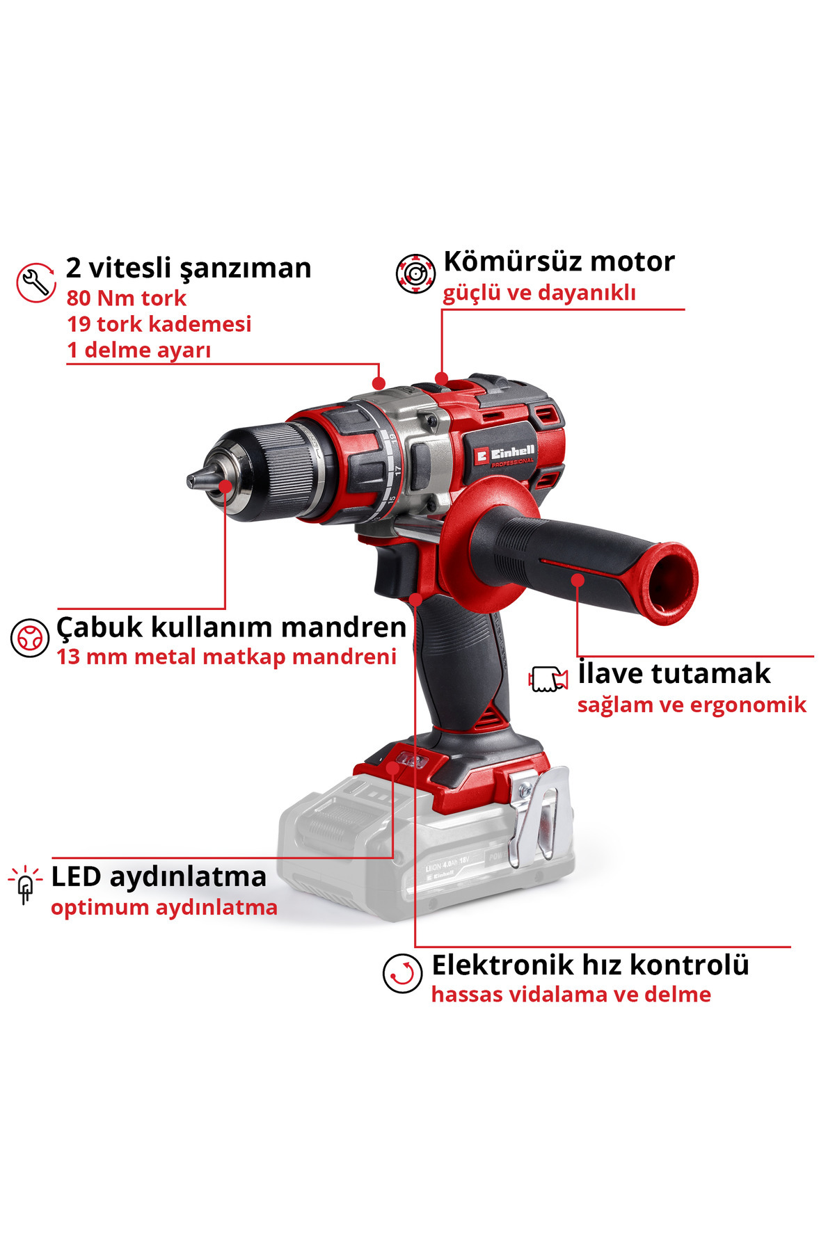 Akülü Vidalama TP-CD 18/80 Li BL-Solo (18 V, Kömürsüz, 80 Nm) - 4514300 görsel 4