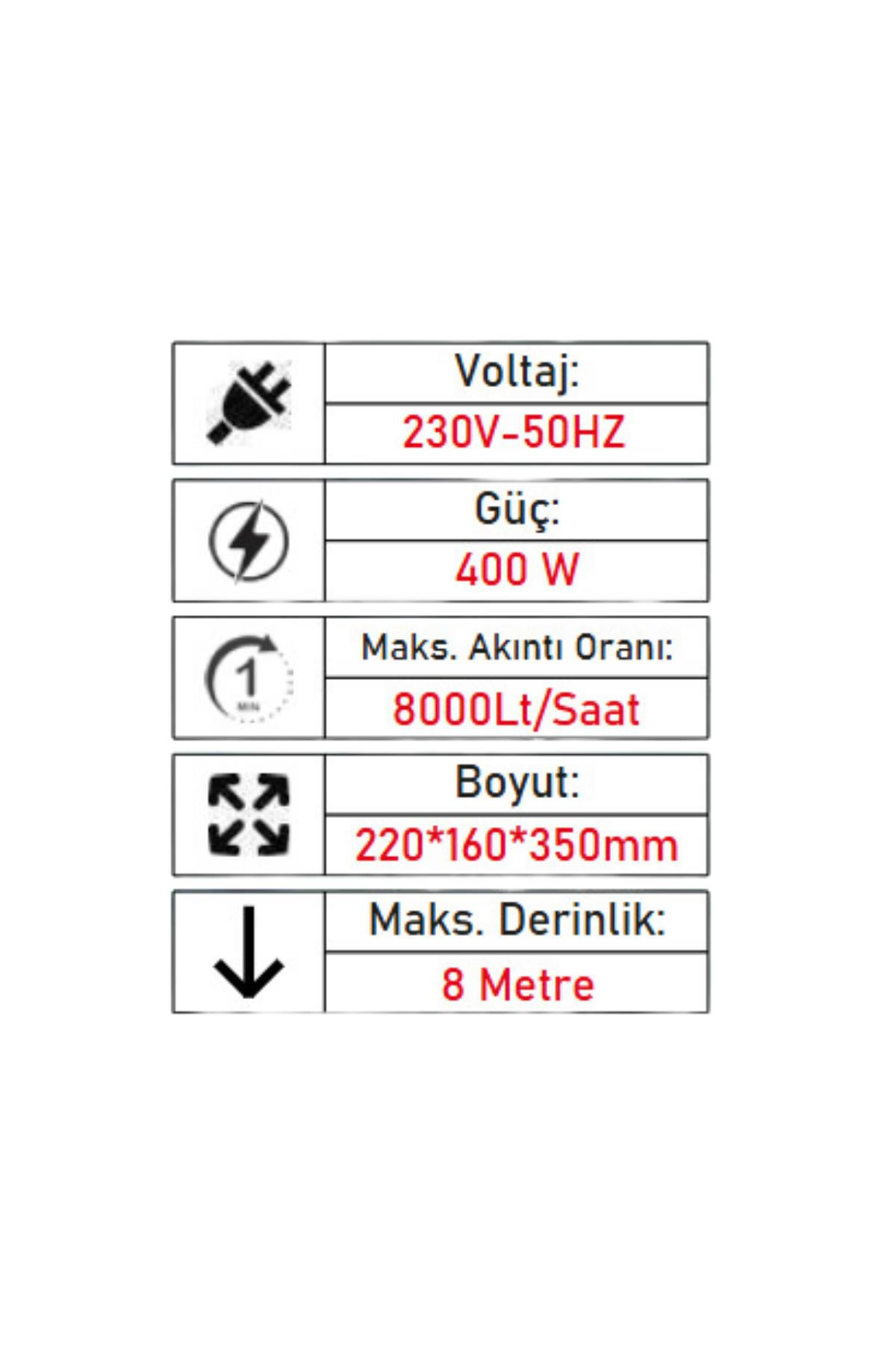 Dalgıç Su Pompası (Kirli Su) 400 W 8000 LT/Saat görsel 4